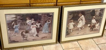 Pair Of Large Prints Of Arthur J. Elsley (1860-1952) Paintings - Victorian Children Playing