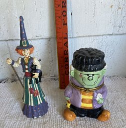 Halloween Decor - Witch Figurine & Frankenstein Box