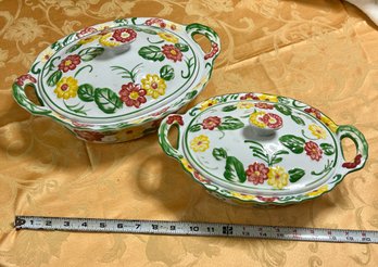 Pair Of Temptations Oval Floral Casserole Dishes