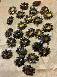 Vintage Lot Of Amber Rhinestone Pins Brooches