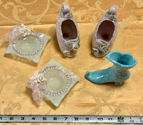 Set Of Antique Porcelain Shoes & Trinket Trays