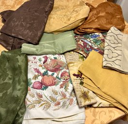 Lot Of Thanksgiving Turkey & Fall Leaf Fabric Table Clothes - Mixture Of Square And Large Rectangle