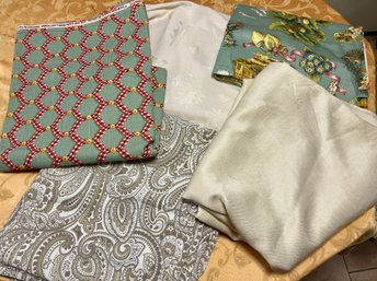 Lot Of Cream Patterned & Floral Fabric Table Clothes - Mixture Of Square And Large Rectangle