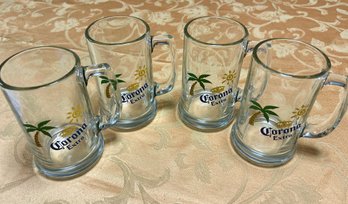 Set Of 4 Glass Corona Beer Mugs