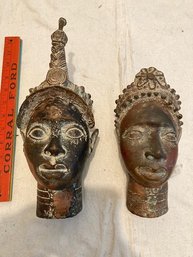 African Bronze Metal Head Bust Statues