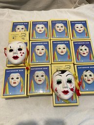 Large Lot Of Small Hand Painted Porcelain Masks Kabuki Styles