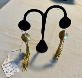 Vintage Avant Garde Designer Fringe Gold Tone Dangle Pierced Earrings