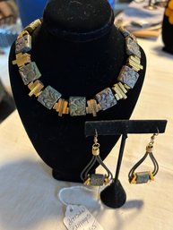 Demi-Parure Vintage Brutalist Necklace And Earrings