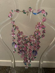 Unique Vintage Signed Anka Lucite Pink & Purple Waterfall Statement Necklace