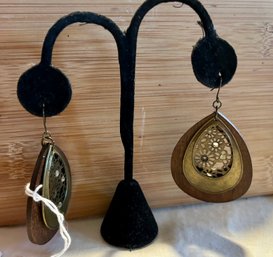 Bohemian Floral Metallic & Wood Earrings