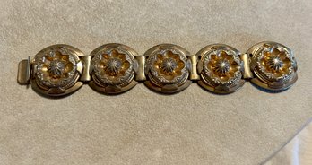 Vintage 1960s Hand Etched Floral Gold Tone Bracelet