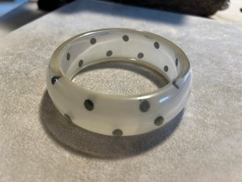 1960s Mod Bold White Black Polka Dot Lucite Bangle Bracelet Unsigned