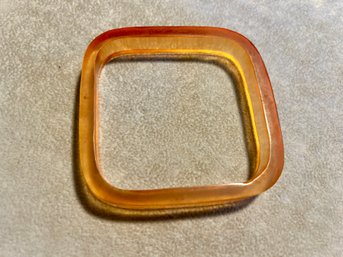 1960s Lucite Orange Square Bangle Bracelet Unsigned