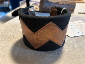 Vintage Chevron Runway Suede & Leather Thick Cuff Bracelet