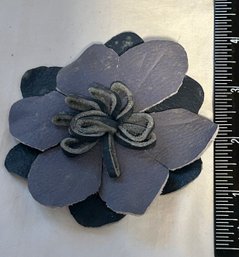 Vintage Blue Leather Large Flower Pin - Bag Or Jacket Accessory