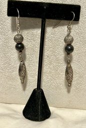 Textured Pewter Tibetan Style Earrings Vintage Costume Jewelry