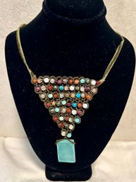 Large Bohemian Multicolor Precious Stone Beads Necklace Vintage Costume Jewelry