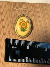 1930s Celluloid Floral Cameo Pin Vintage Costume Jewelry