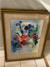 1960s Signed Large Floral Water Color Painting