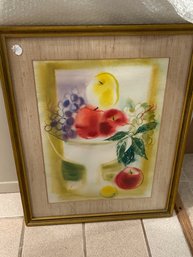 1960s Signed Large Fruit Bowl Water Color Painting