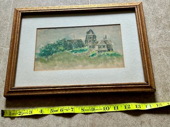 Vintage Signed Water Color Monastery Painting