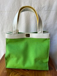 Vintage 1960s Mod Green Fabric Small Tote Bag