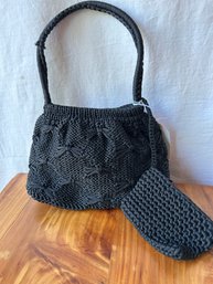 Marilyn Pivnick Hand Crocheted Knitted Woven Black Vintage Bag