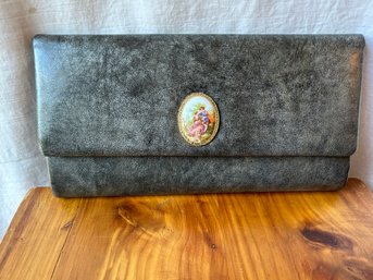 Vintage Leather Minimalist Long Clutch Wallet With Cameo Front