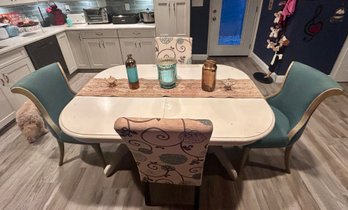 Modern Teal Beachy Floral 5 Piece Kitchen Or Dining Set - Includes Table And 4 Fabric Chairs