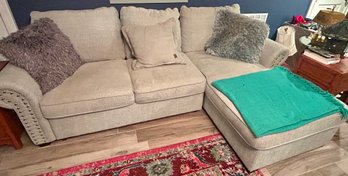 Bob's Furniture Pull-Out L-Shaped Beige Fabric Couch