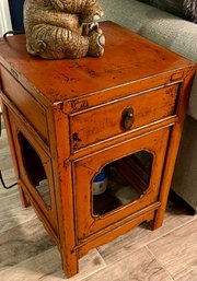 Pair Of Vintage Chinese Lacquered Brick Red Side Tables