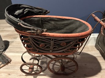 Antique Vintage Iron Wicker Wood Baby Doll Carriage Stroller