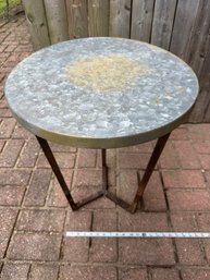 Vintage Patinated Aluminum Round Side Coffee Table Outdoor Garden Pedestal Decor