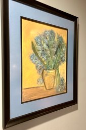 Artist Signed Blue Floral Vase Watercolor Painting 25x30