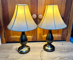 Pair Of Hammered Chrome Table Lamps - Work Great