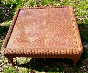 Large Vintage Wicker Coffee Table With Glass Top - Really Well Made