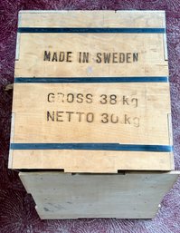 Vintage Wooden Shipping Crate W/ Top - Made In Sweden