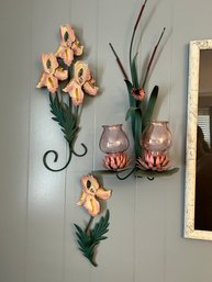 Vintage Metal Iris Flowers And Cat Tails Wall Decor Very Beautiful