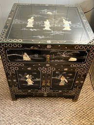 Vintage Chinese Side Cabinet Black Lacquer With Pearl