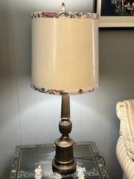 Vintage Heavy Metal Table Lamp With Floral Lamp Shade