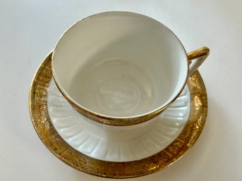 Edwin Knowles Vitreous Gold Rimmed Tea Cup & Saucer