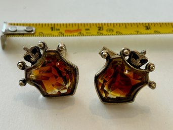 Vintage Royal Crown Cuff Links Swank Citrine?