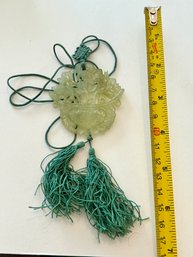 Vintage Carved Chinese Jade Ornament Pendant Silk Tassels