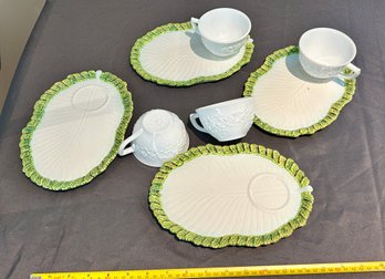 Vintage Italy Lettuce Saucer Plates With Beautiful Floral Tea Cups