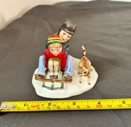 Norman Rockwell Winter Downhill Daring Porcelain Figurine