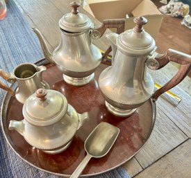 Vintage French Pewter Marked Tea Pot Set