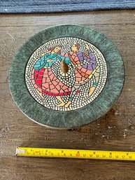 Vintage Mosaic Dancers Brass Candy Dish Or Tin Made In Israel