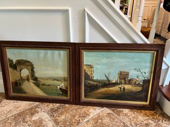 Antique Framed Oil On Canvass Paintings Scenes Of Verona