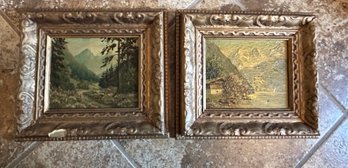 Old Miniature Hudson River School Style Unsigned Landscape Oil Paintings