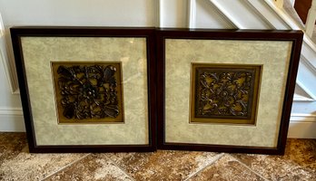 Ornate Framed Bronze Floral Mosaics